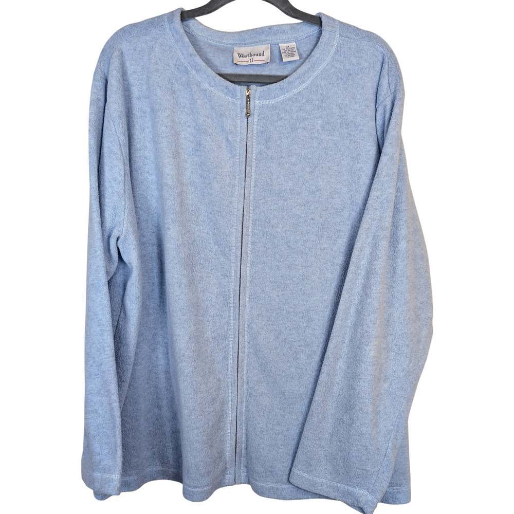 Westbound II Women's Plush Jacket, Full Zip, Scoop Neck, Light Blue, Size 2X